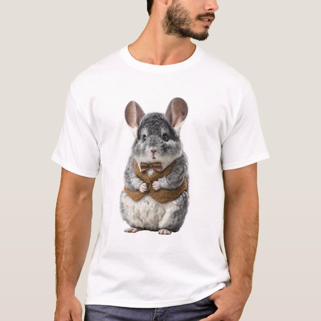 Charmig stilig chinchilla i brun fluga t shirt (Framsida)