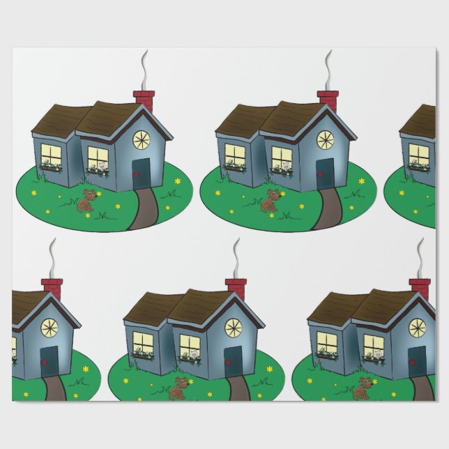 Charmig stuginställd hus med trädgård presentpapper (Platt)