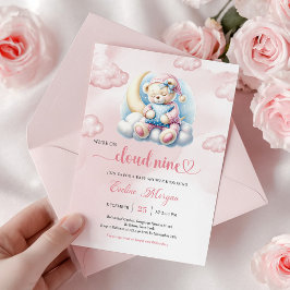 Charmig Teddybjörn Baby Shower Inbjudan Cloud 9