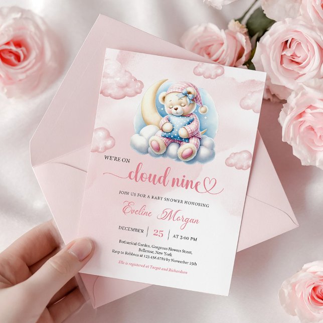 Charmig Teddybjörn Baby Shower Inbjudan Cloud 9 (Charming Teddy Bear Baby Shower Invite Cloud 9)