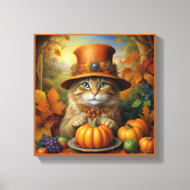 Charmig Thanksgiving-katt i förklädnad Canvastryck