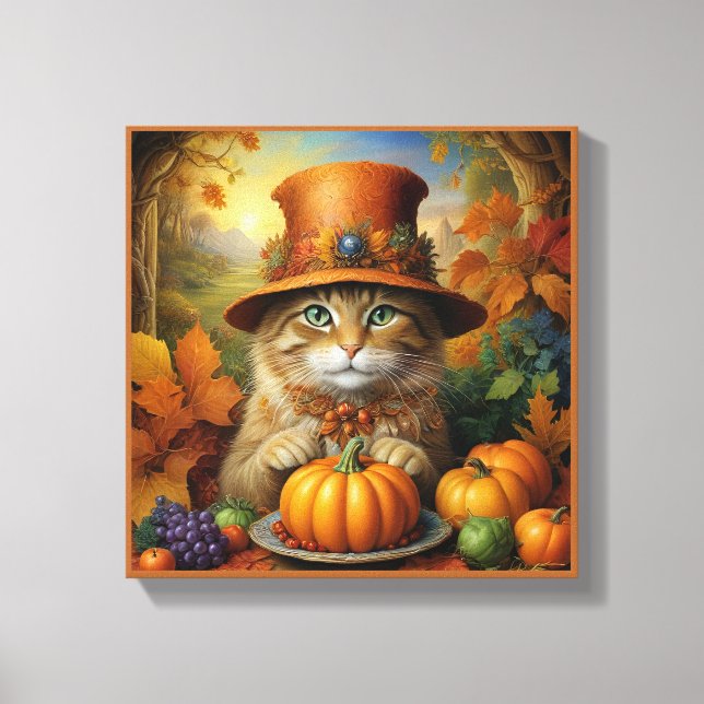 Charmig Thanksgiving-katt i förklädnad Canvastryck (Framsida)
