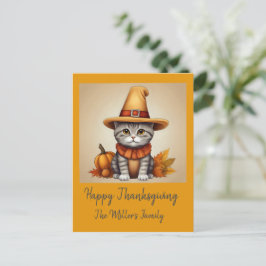 Charmig Thanksgiving-katt i förklädnad Helg Vykort