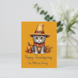 Charmig Thanksgiving-katt i förklädnad Helg Vykort