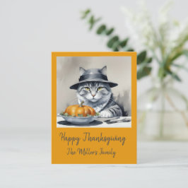 Charmig Thanksgiving-katt i förklädnad Helg Vykort