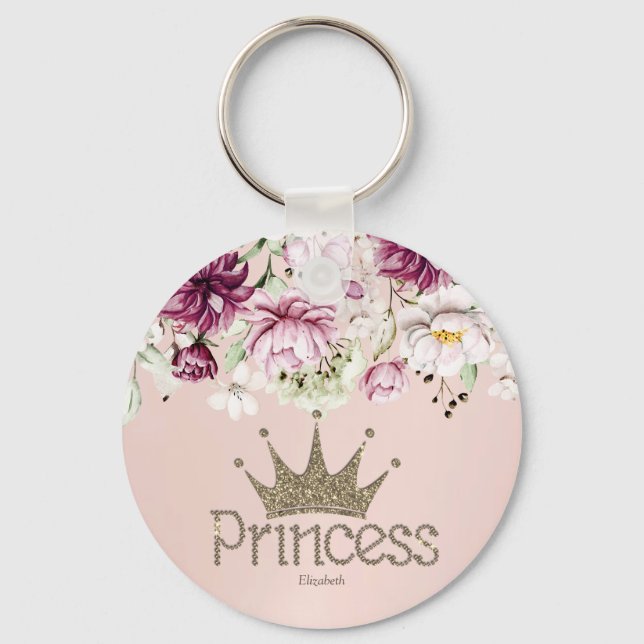 Charmig Tiara, Prinsessa, Blommig Nyckelring (Framsida)