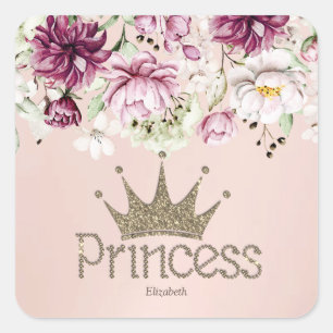 Charmig Tiara, Prinsessa, Blommig Nyckelring Fyrkantigt Klistermärke