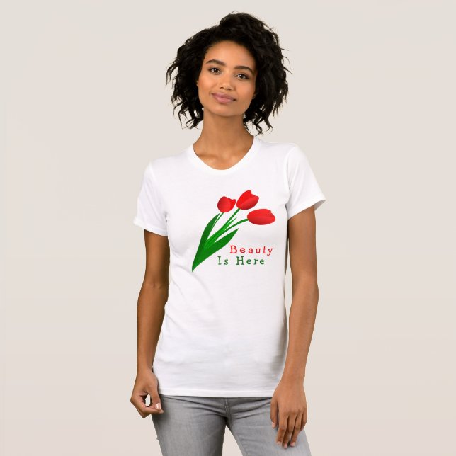 Charmig Tulpanblomning Vår Vit Crop Top T Shirt (Hel framsida)