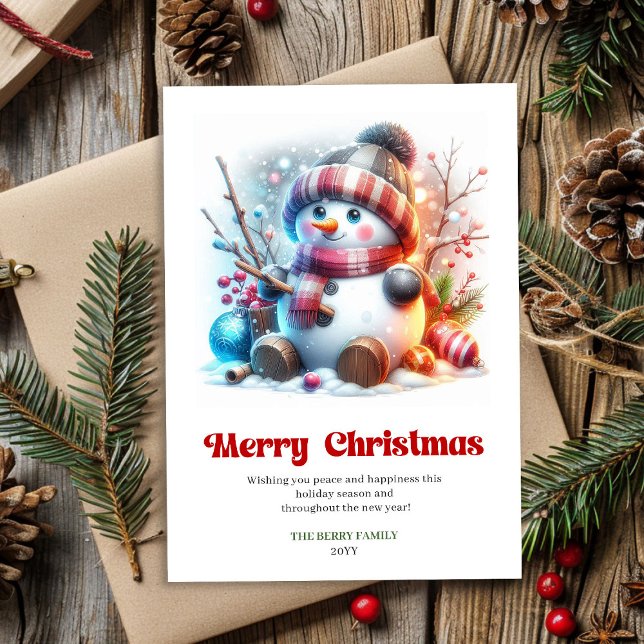 Charmig utskrivbar seriefigur snöman julkort (Charming printable cartoon snowman holiday card)