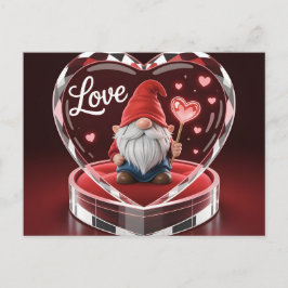 Charmig valentinestads-gnom i kristallhjärta-visni vykort