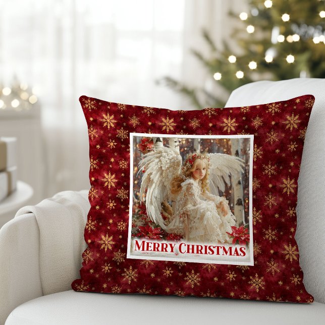 Charmig viktoriansk ängel röd guld accent jul kudde (Charming Victorian Angel Red Gold Accent Christmas Pillow

)
