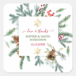 Charmig vinterledighet Tallkottar Bär Jul Fyrkantigt Klistermärke