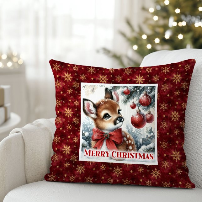 Charmig vinterlig scen för barnkammaren med rådjur kudde (Charming snowy scene baby deer kids room decor (50))