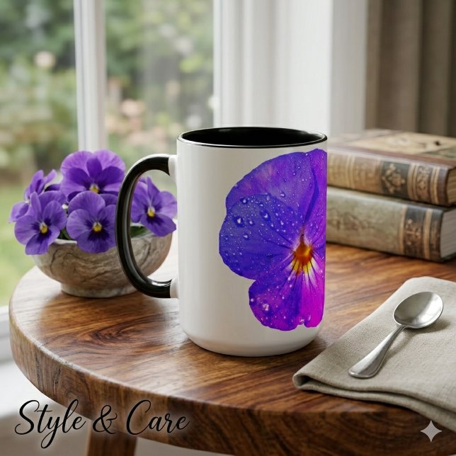 Charmig Viola Blomma Tvåtons Kaffemugg Stil (Charming Viola Flower Two Tone Coffee Mug Style)