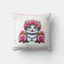Charmig vit katt med blomkrona
