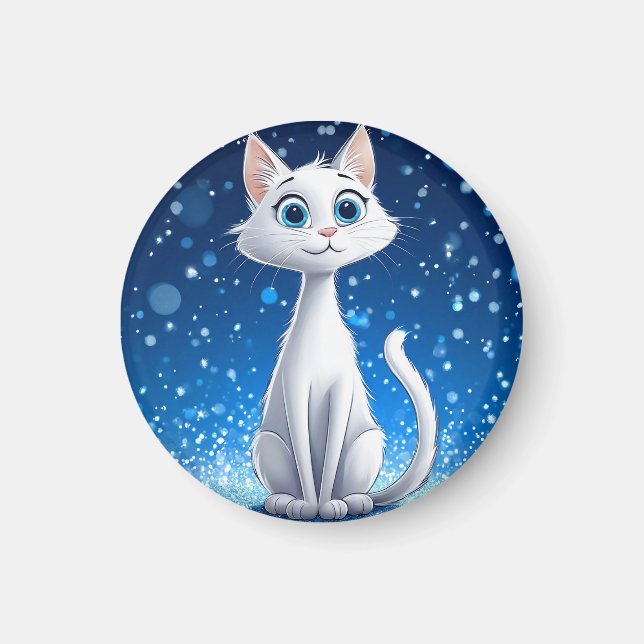 Charmig vit katt med stora blå ögon magnet (Framsidan)