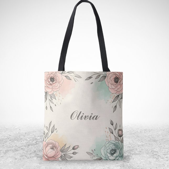 Charmiga akvarellskissade blommor tygkasse (Skapare uppladdad)