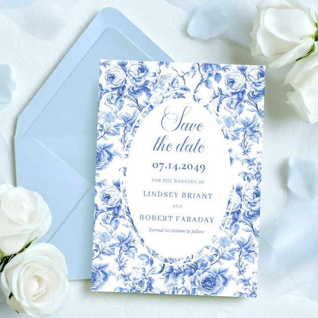 Charmiga dammiga blå rosor spara datum bröllop meddelande (Charming Dusty Blue Roses Save the Date Wedding Card)