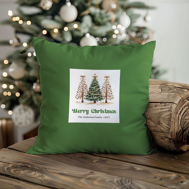 Charmiga julgranar Jordnära färger Anpassade Kudde (Charming Christmas Trees Earthy Colors Custom Pillow)