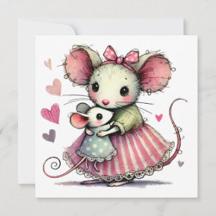 Charmiga möss Whimsical Mors dag Mamma och barn Kort