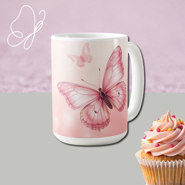 charmiga rosa fjärilar kaffemugg (Skapare uppladdad)