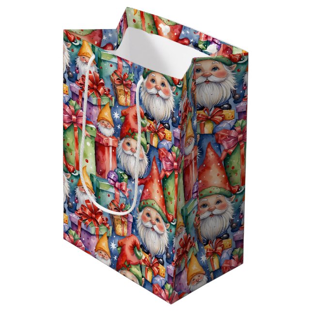 Charmiga Vattenfärg Jul Tomtar och Gåvor (Framsidan Vinklad)