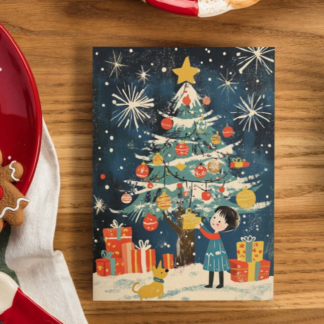 "Charmigt barn dekorerar julgran Hund" Julkort (Skapare uppladdad)