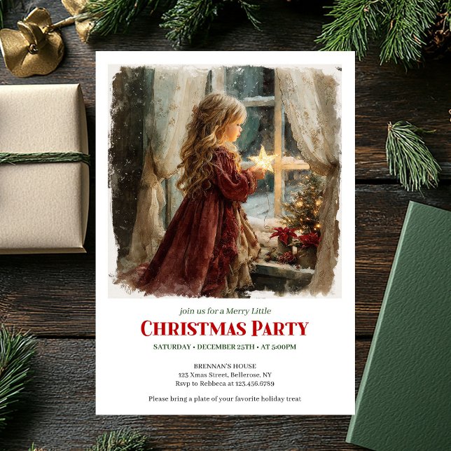 Charmigt flicka väntar på tomte redigerbar jul  inbjudningar (Charming girl awaits Santa editable Christmas invite)
