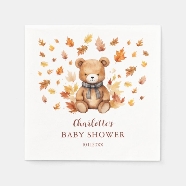 Charmigt höstteddybjörn-babyshower pappersservett (Framsidan)