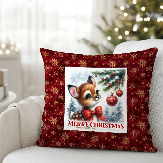 Charmigt julpresentbarn hjort snöig skog barn kudde (Charming Baby Deer Snowy Forest Kids Gift Christmas Pillow

)