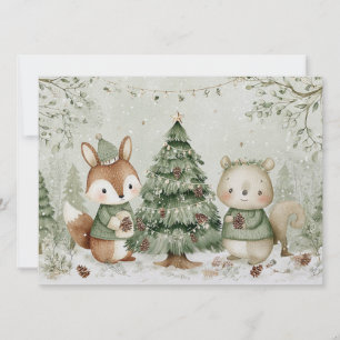 Charmigt julträd med djur jul julkort