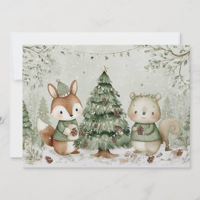 Charmigt julträd med djur jul julkort (Framsida)