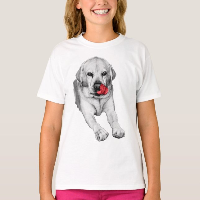 Charmigt Lab, antydan om rött T Shirt (Framsida)
