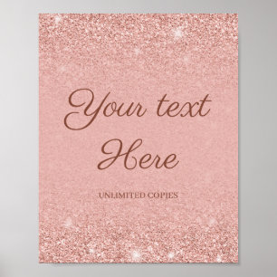Charmigt rosa guld glitter vigsel anpassat tecken poster