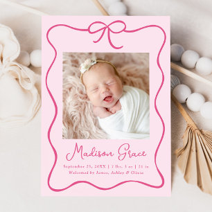 Charmigt Rosa Slöja Baby Flicka Foto Födelse Meddelande