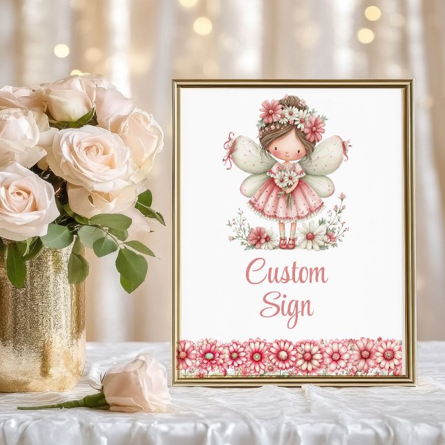 Charmigt Sagoblomsterflicka Röda Rosor Födelsedag  Poster (Charming Fairy Girl Blush Floral Birthday Custom Sign

)