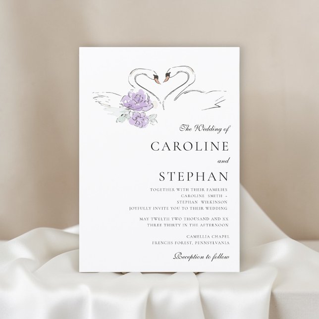 Charmigt svanpar i akvarell - Bröllopsannons Inbjudningar (Skapare uppladdad)