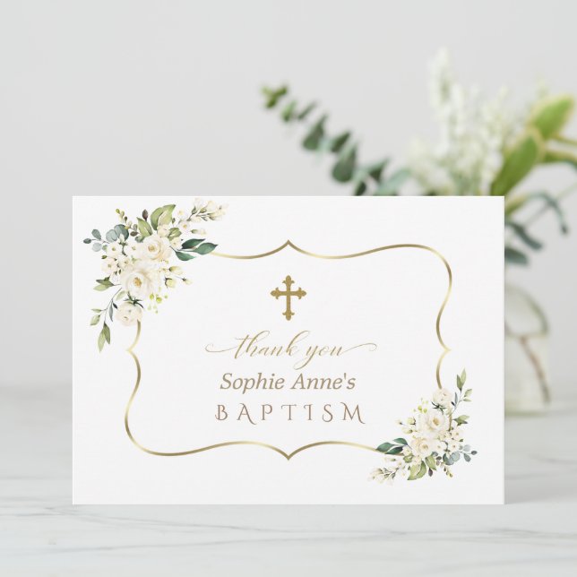 Charminbjudan De Bautizo Con Flores Baptism Tack Kort (Stående Fram)