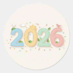 Charming 2026-nummer i den pappra klippet stil runt klistermärke