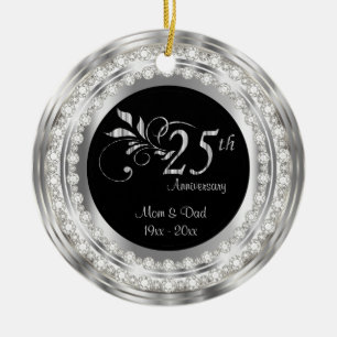 Charming 25:e årsdagen Silver Bröllop Julgransprydnad Keramik