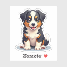 Charming 3D Australian shepherd Valp, Friendly. Klistermärken