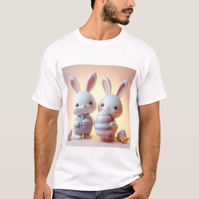 Charming 3D-Påskhare med festive Egg T Shirt (Framsida)