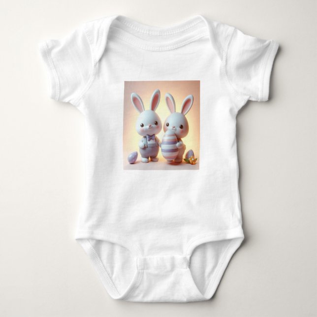 Charming 3D-Påskhare med festive Egg T Shirt (Framsida)