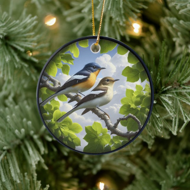 Charming Acadian Flycatchers Scene Christmas Julgransprydnad Keramik (Skapare uppladdad)