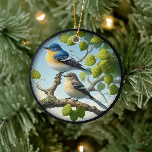 Charming Acadian Flycatchers Scene Christmas Julgransprydnad Keramik (Skapare uppladdad)