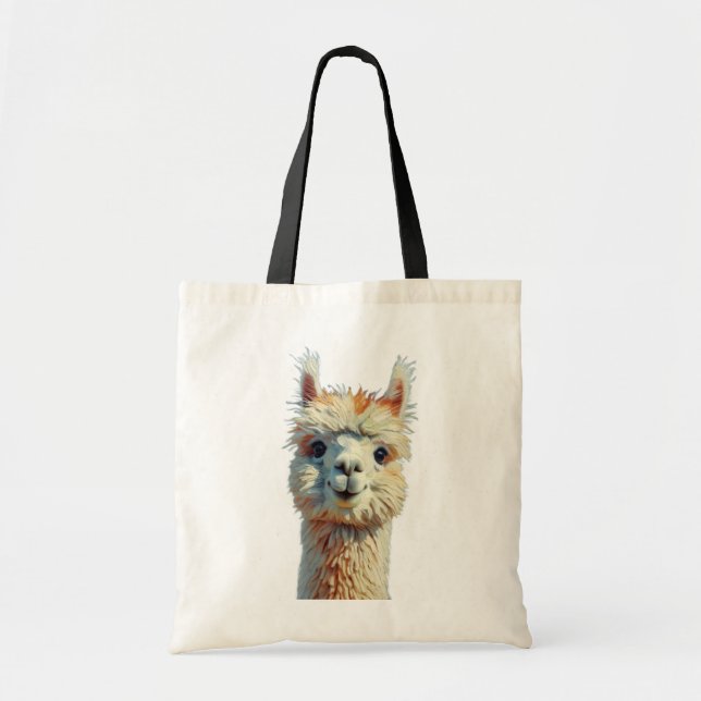Charming Alpaca Tote Bag Oljemålning Stil Tygkasse (Framsidan)