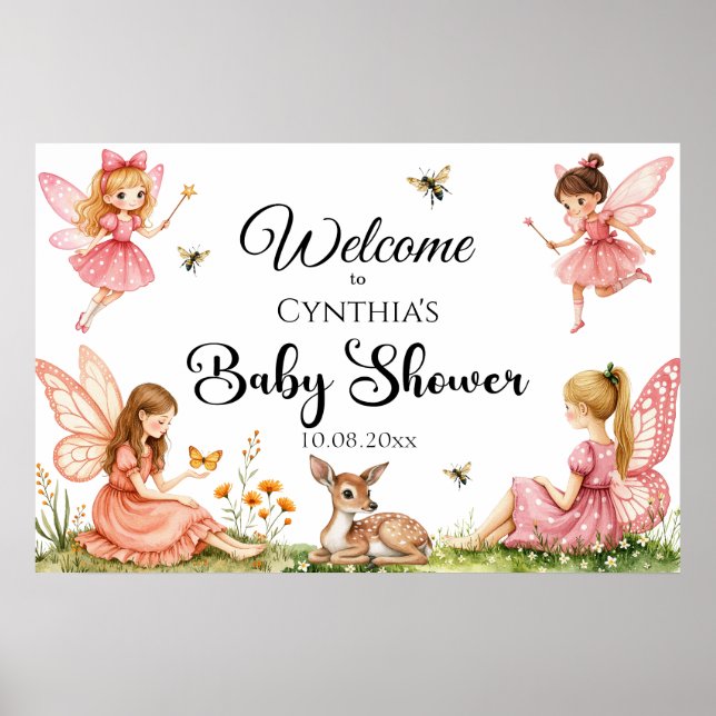 Charming Älvors Woodland Hjort Baby Shower Välkomm Poster (Framsidan)