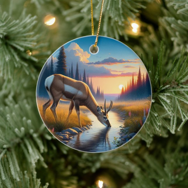 Charming American Antelope Animal Keepsake Julgransprydnad Keramik (Skapare uppladdad)