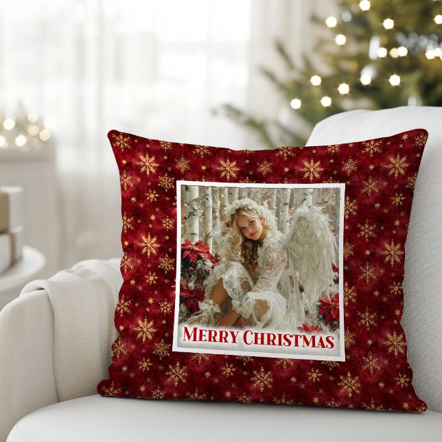 Charming Angel Poinsettia Red Gold Festive Christm Kudde (Charming Angel Poinsettia Red Gold Festive Christmas Pillow

)