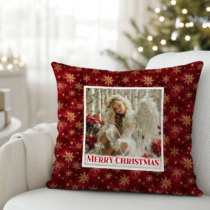 Charming Angel Poinsettia Röd Guld Festive Jul Kudde